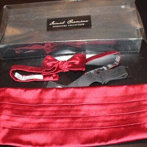 Daniel Cremieux New Cumber bun and Bowtie Red 100% Silk Men's